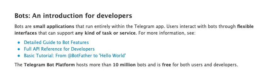 Telegram Bots intro stranica s navodom 10+ milijuna botova
