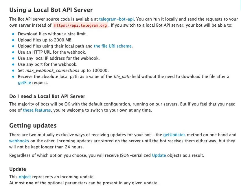 Opis local moda za Telegram Bot API server