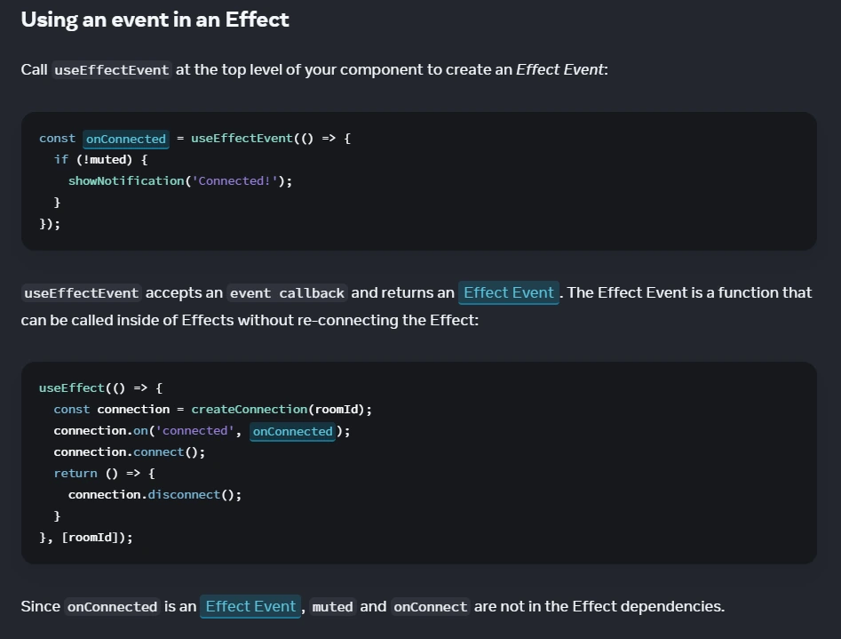 Snimka zaslona React 19.2 release posta koja prikazuje useEffectEvent među novim React mogućnostima